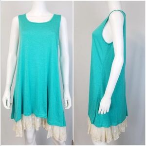 Umgee teal lace trim tank dress size small